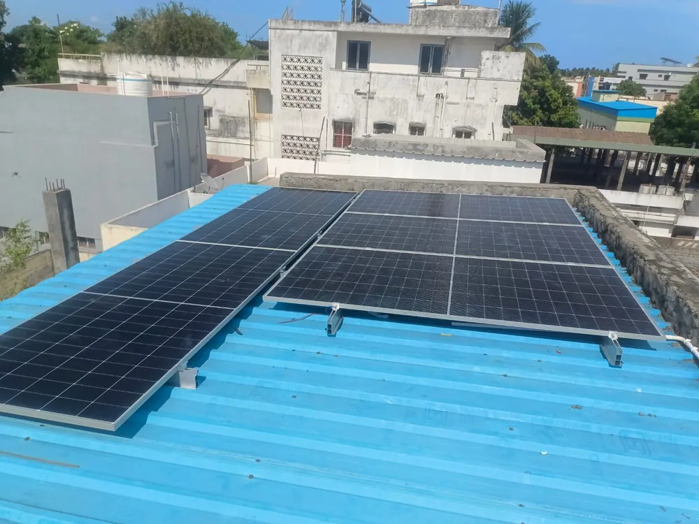 Panels mounted on a metal roof